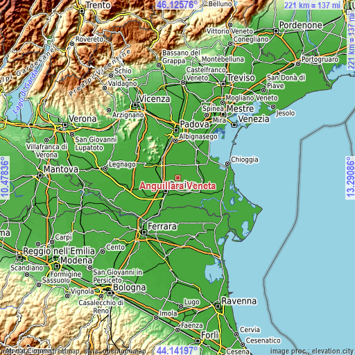 Topographic map of Anguillara Veneta