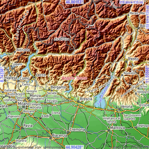 Topographic map of Angolo Terme