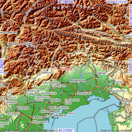 Topographic map of Andreis