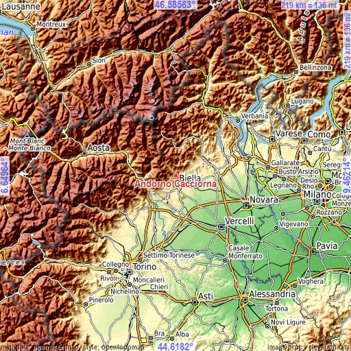 Topographic map of Andorno Cacciorna