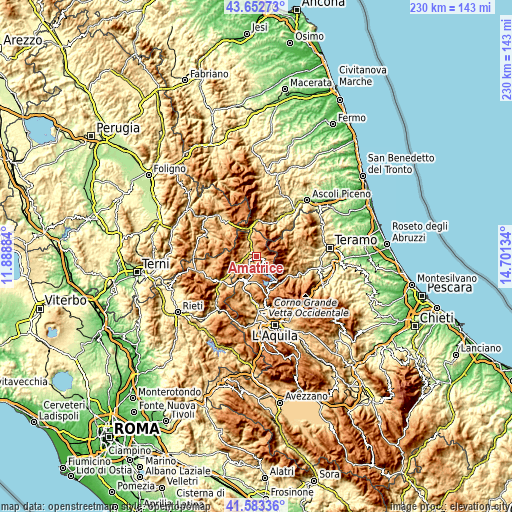 Topographic map of Amatrice