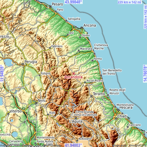 Topographic map of Amandola