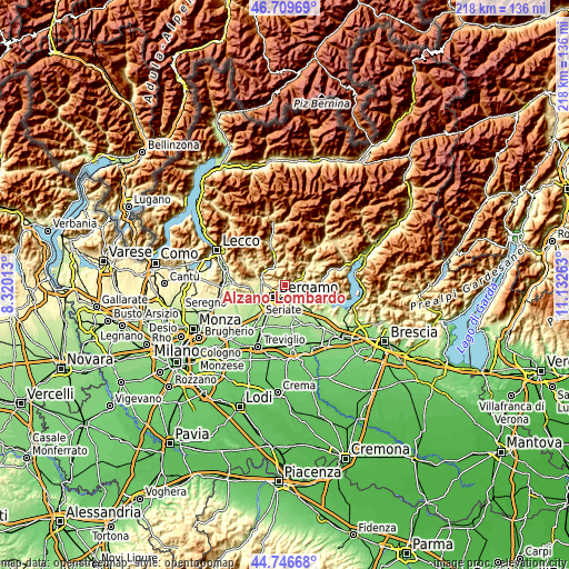 Topographic map of Alzano Lombardo