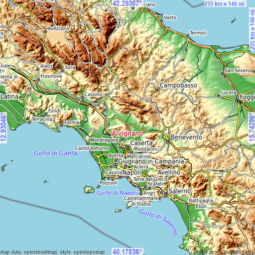 Topographic map of Alvignano