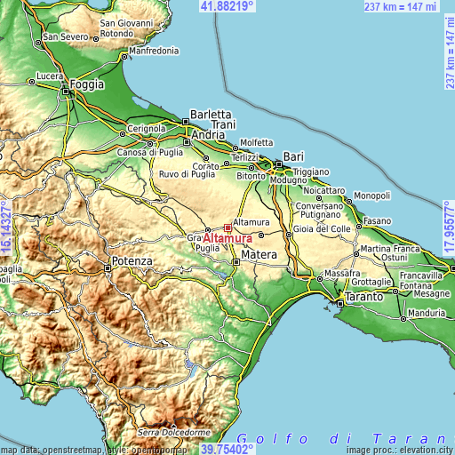 Topographic map of Altamura