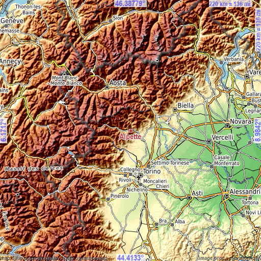 Topographic map of Alpette