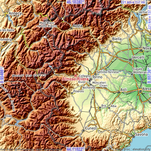 Topographic map of Almese-Rivera