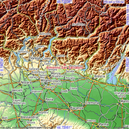 Topographic map of Almenno San Salvatore