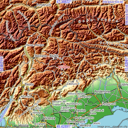 Topographic map of Alleghe