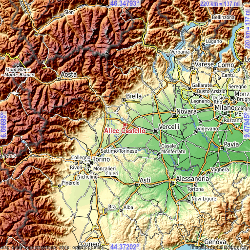 Topographic map of Alice Castello