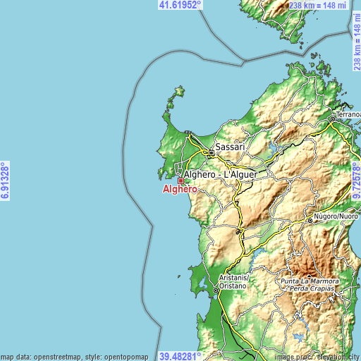 Topographic map of Alghero