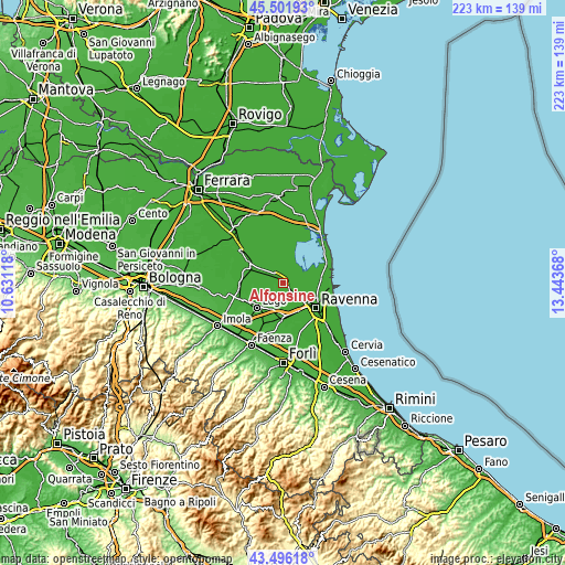 Topographic map of Alfonsine