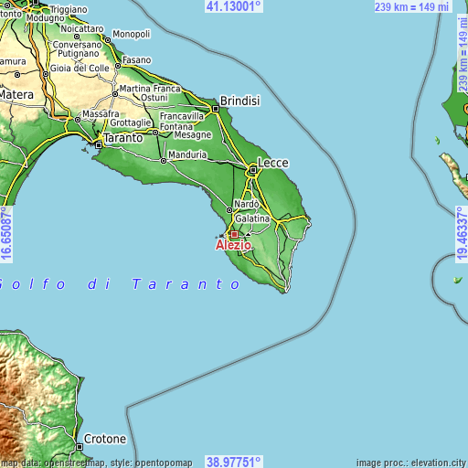 Topographic map of Alezio