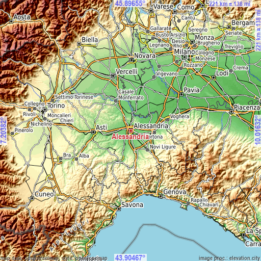 Topographic map of Alessandria