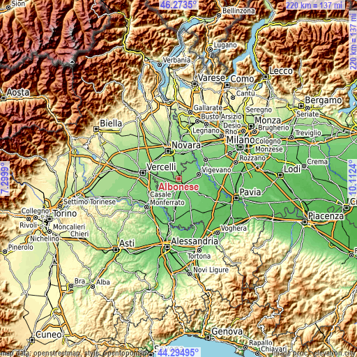 Topographic map of Albonese