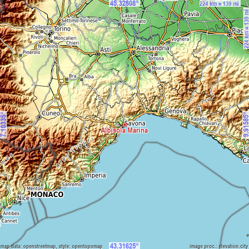 Topographic map of Albisola Marina