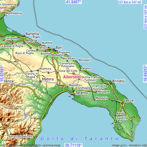 Topographic map of Alberobello