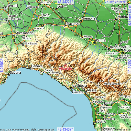 Topographic map of Albareto