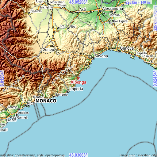 Topographic map of Albenga