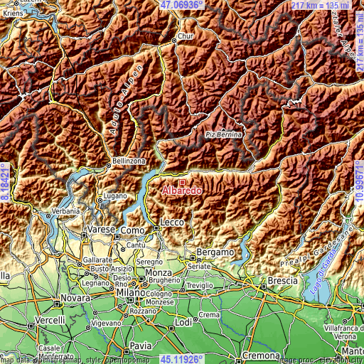 Topographic map of Albaredo