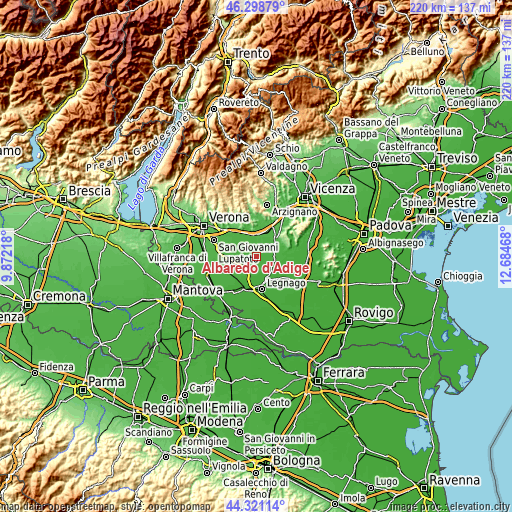 Topographic map of Albaredo d'Adige