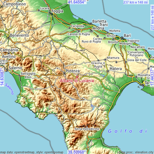 Topographic map of Albano di Lucania