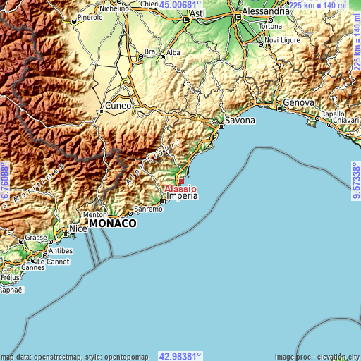 Topographic map of Alassio