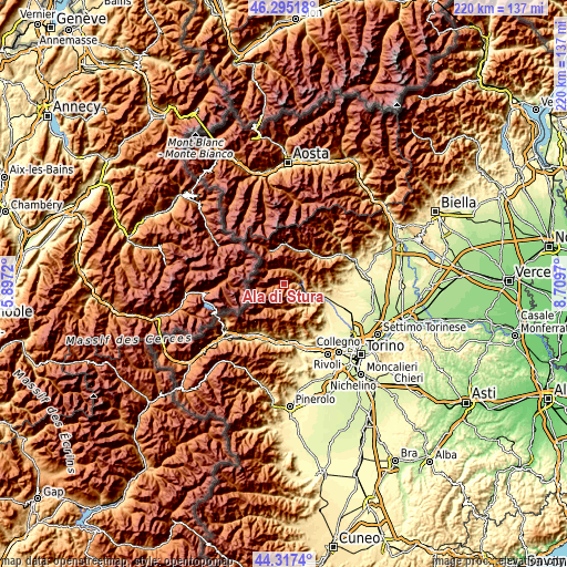 Topographic map of Ala di Stura