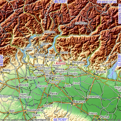 Topographic map of Airuno