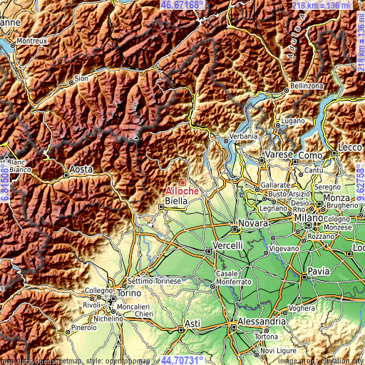 Topographic map of Ailoche