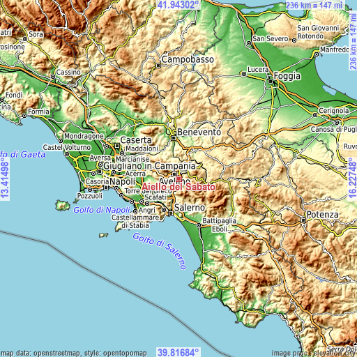 Topographic map of Aiello del Sabato