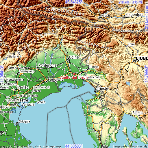 Topographic map of Aiello del Friuli