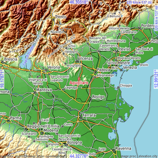 Topographic map of Agugliaro