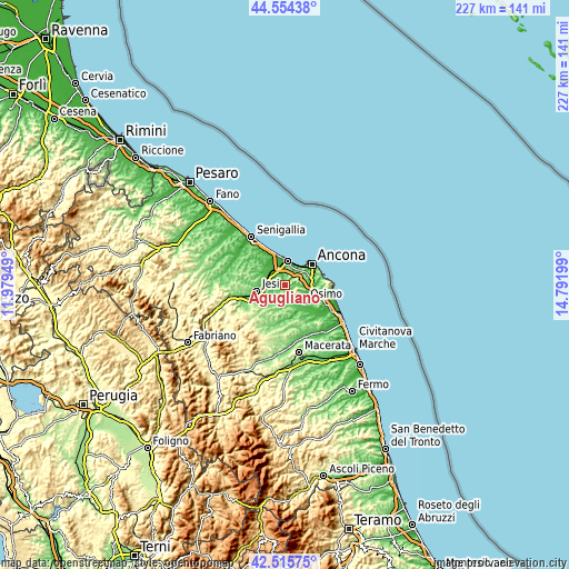 Topographic map of Agugliano