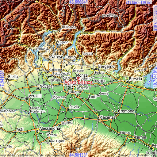 Topographic map of Agrate Brianza