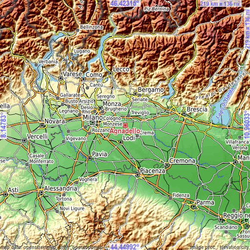 Topographic map of Agnadello