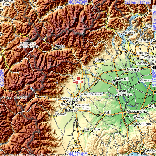 Topographic map of Agliè