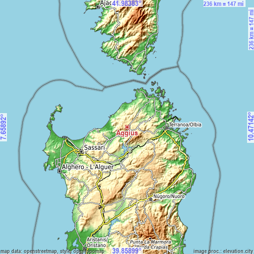 Topographic map of Aggius