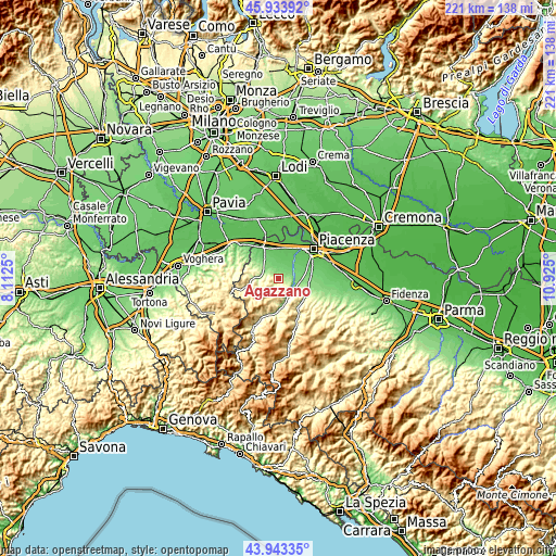 Topographic map of Agazzano