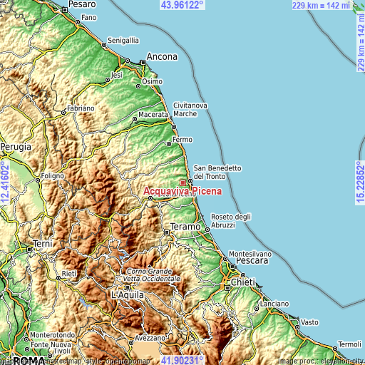 Topographic map of Acquaviva Picena