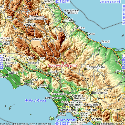 Topographic map of Acquaviva d'Isernia