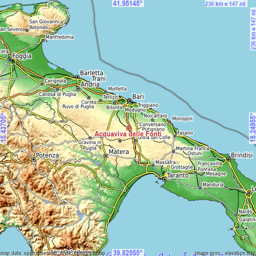 Topographic map of Acquaviva delle Fonti