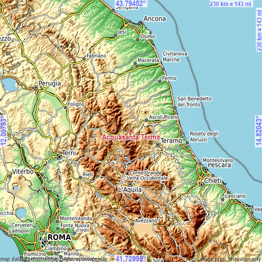 Topographic map of Acquasanta Terme