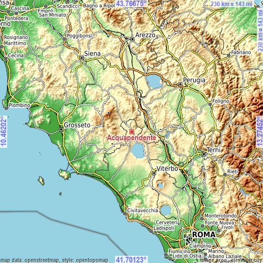 Topographic map of Acquapendente
