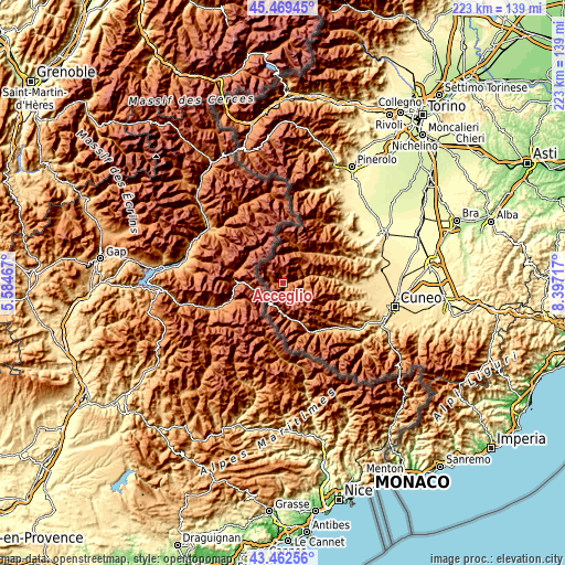 Topographic map of Acceglio