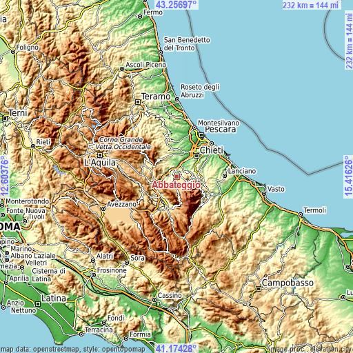 Topographic map of Abbateggio