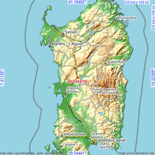 Topographic map of Abbasanta