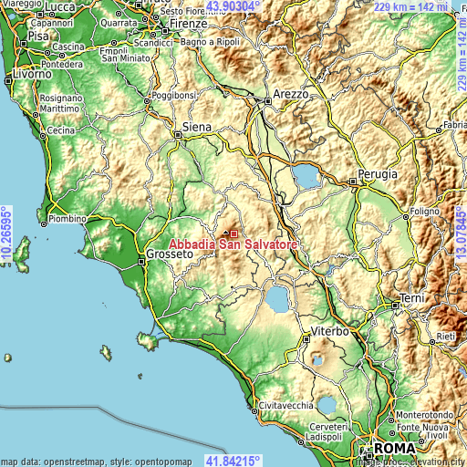 Topographic map of Abbadia San Salvatore