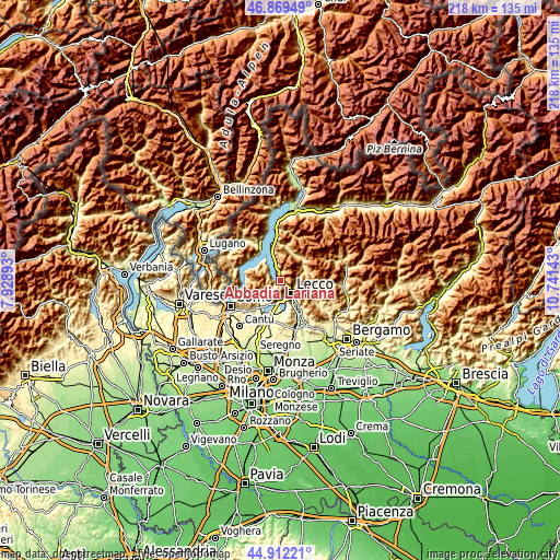 Topographic map of Abbadia Lariana