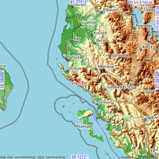 Topographic map of Vranisht